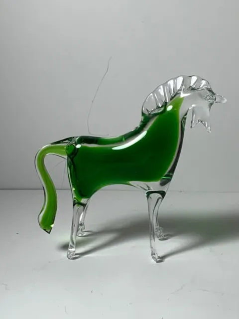 Murano Hand Blown Green Glass Small Horse 4 in.