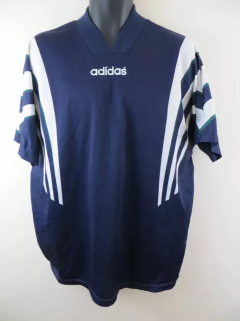 Adidas Shirt Retro Casual Football Jersey 90s Logo 1990s Vtg Blue Top Mens Large