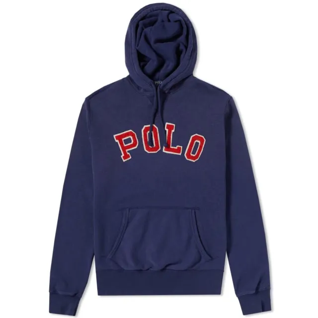 Polo Ralph Lauren Mens Collegiate Logo Popover Fleece Hoodie | Navy Blue Medium