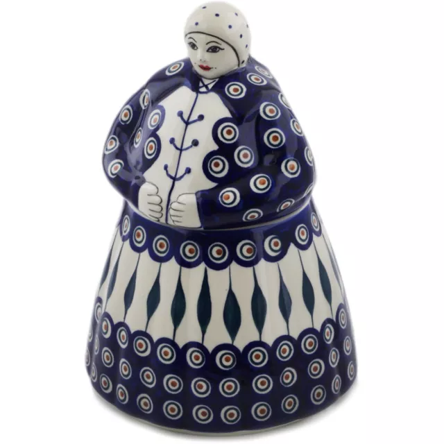 Polish Pottery babcia cookie jar, woman cookie jar Peacock