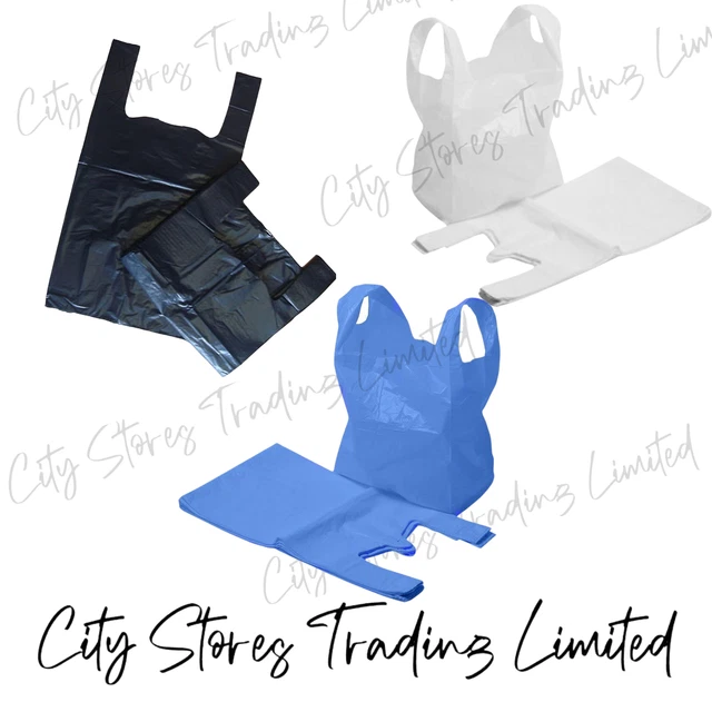 Plastic Vest Carrier Bags Supermarkets Shopping Stalls White Blue Black