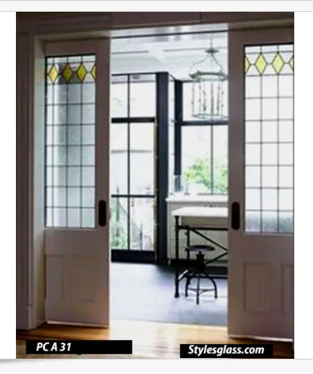 Pocket door Solid wood  With. stained glass panels Design SD5413 3