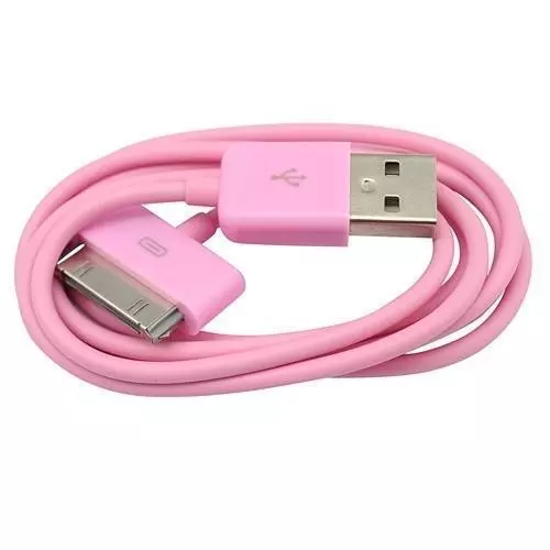 Câble USB long de 2 m pour chargeur de données iPhone 4S 4 3GS, fil rose