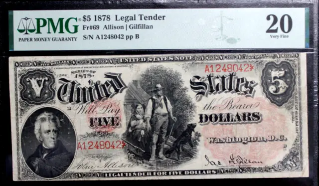 1878 $5 Legal Tender Pmg 20 Very Fine Beautiful Pinks And Reds Fr 69 Super Nice