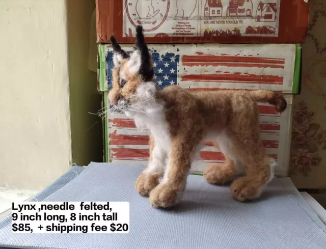 Needle felted wool baby lynx mini sculpture one of a kind