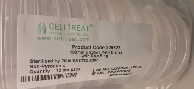 Sterilized Petri Dish 100mm x 20mm with Grip Ring  (Sleeve of 10) 229623