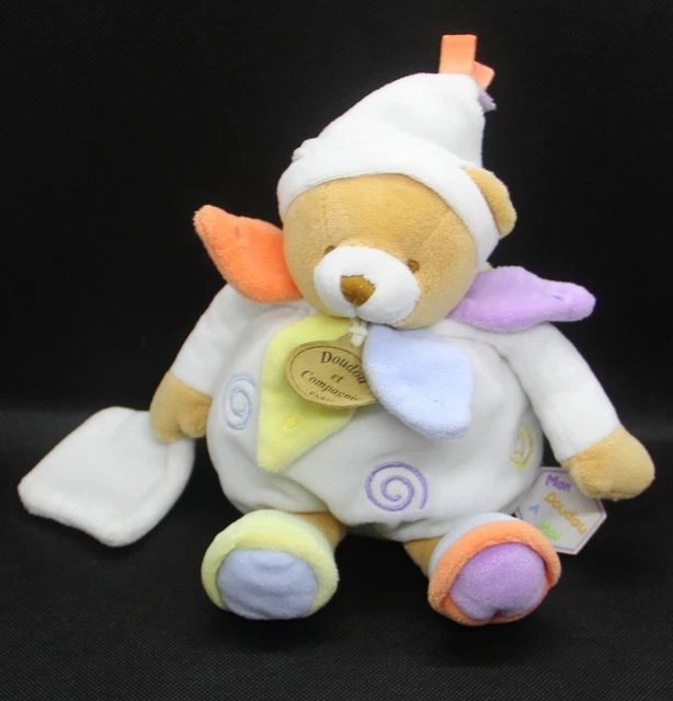 doudou pantin ours mouchoir  pastel arc en ciel doudou et compagnie état neuf