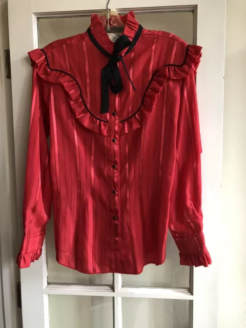 Vintage Miss Rodeo America Candy Apple Red Shirt With Black Tie, Size 11/12, EUC