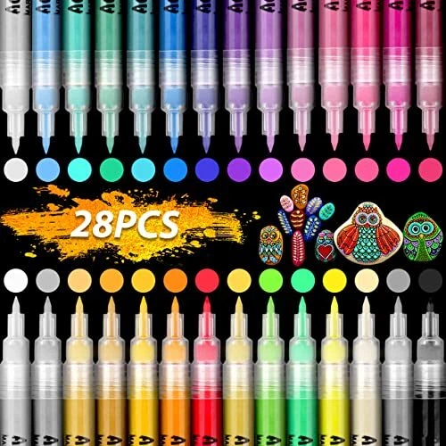 RATEL Peinture Acryliques Stylos 28 Couleurs Marqueur Peinture Acrylique Prem...