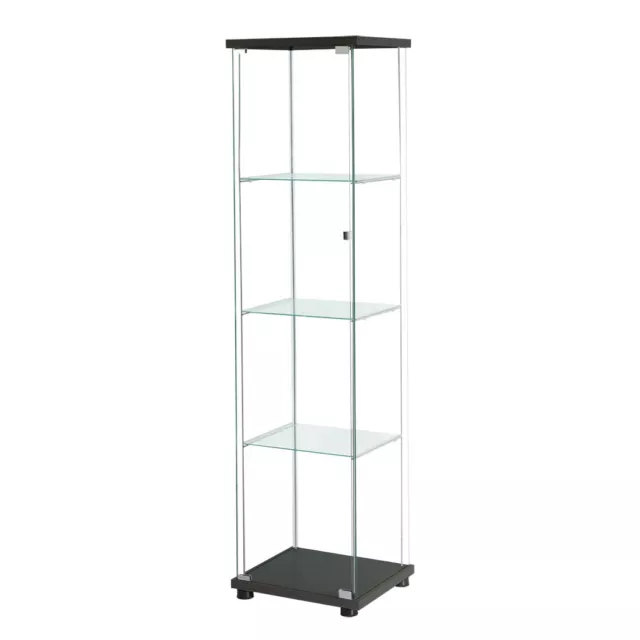 Stacked Display Storage Cabinet Glass 164cm Tall with 4 Tier Shelves Floor Black