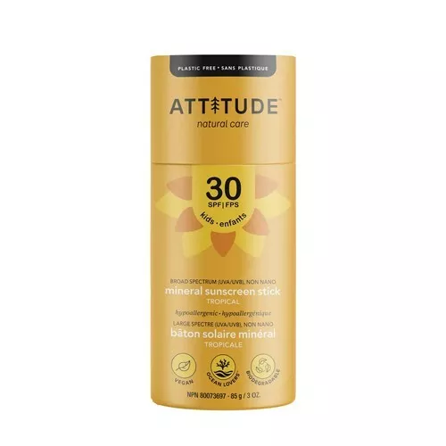 Crème Solaire Visage Bâton SPF 30 Bébé & Enfants Tropical 89ml Par Attitude