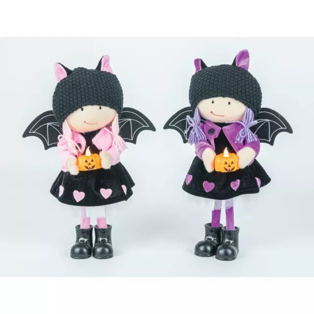 BAT GIRL PUMPKIN LIGHT UP STANDING SET OF 2 Halloween Decor *SHIPS WITHIN 15