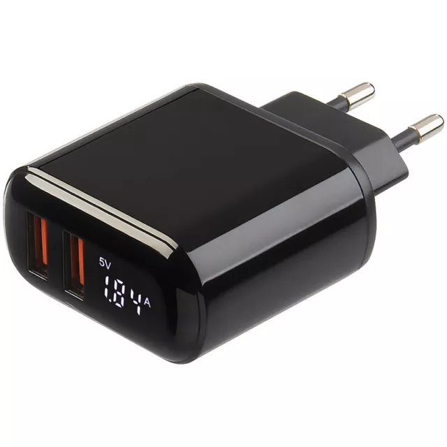 revolt 2-Port-USB-Netzteil mit 2x USB-A, Quick Charge & Display, 18W, schwarz 2