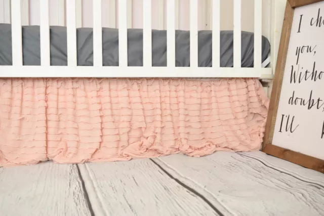 Blush Pink Ruffle Crib Skirt for Baby Girl Nursery - Gorgeous Dust Ruffle Chic