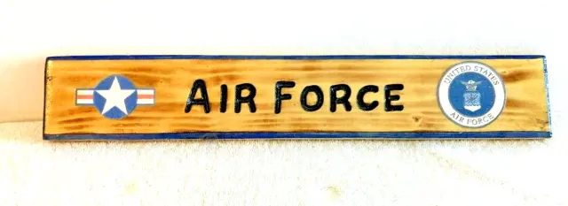 United States AIR FORCE Wood PLAQUE 14" Hand Crafted Hand Painted Wall Hang Back