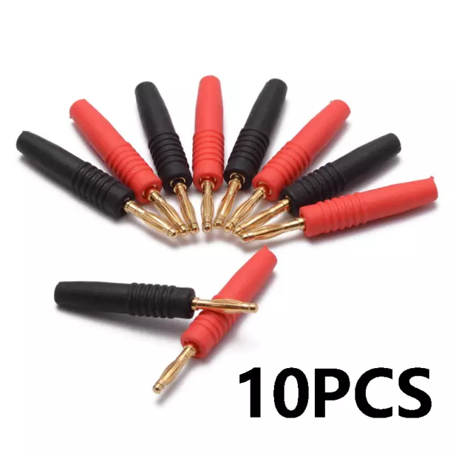 10Pcs 4mm Wire Cord Solder Type Male Banana Plug Jack Connector Gold Plated