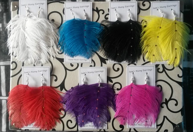 Ostrich Feather Fashion Earrings Available in Gold, Silver & 925 Silver