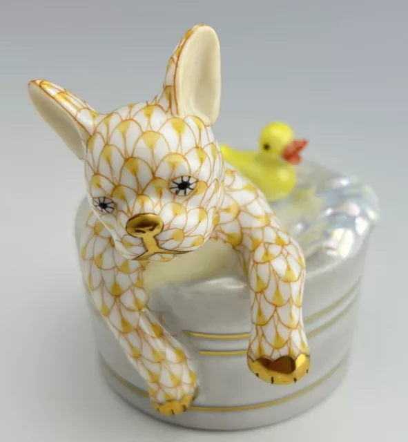 🦋 MINT HEREND Squeaky Clean Butterscotch Fishnet Dog & Duck Figurine ($440)