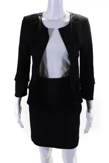 St. John Couture Womens Wool Blend Zip Up Skirt + Blazer Set Black Size 4