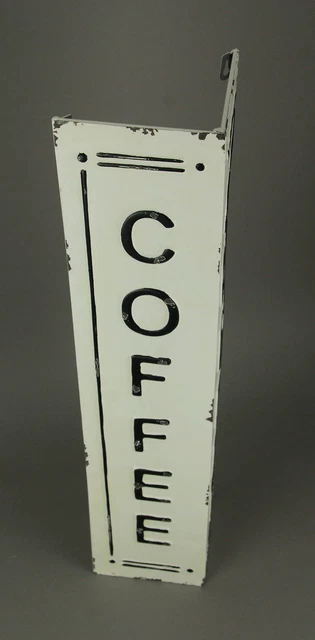 Black and White Pressed Tin 2 Sided Vertical Coffee Sign 2