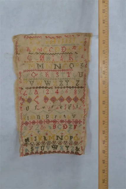 antique sampler unframed counted cross stitch letter numbers primitive original