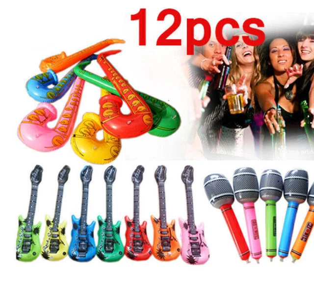 Ensemble De 6 Microphones Gonflables Pour Fête - PVC Haute Qualité, Longueur 25 Cm, Couleurs Vives - Pour Soirées 80s/90s, Anniversaires, Carnavals
