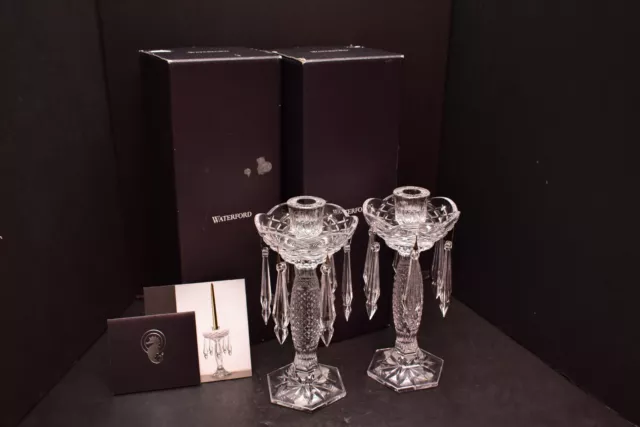 NEW Pair Waterford Crystal TARA Candelabra Candlestick Prisms Candle Holders 10”