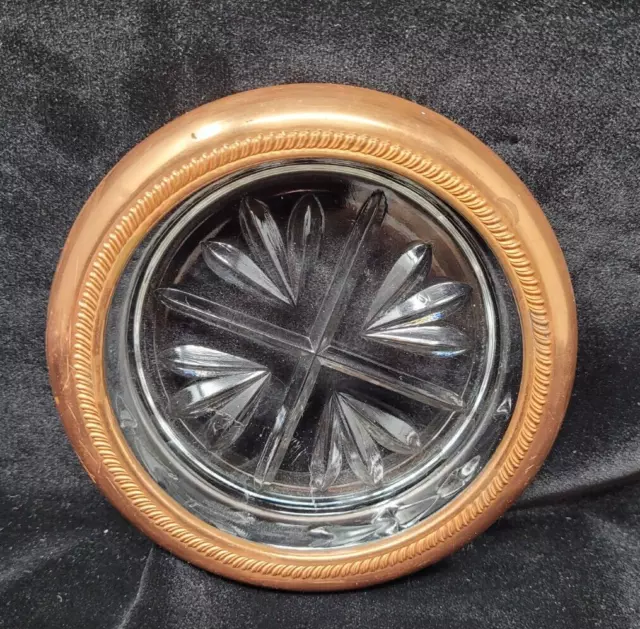 Copper Vintage Cavalier by National Silver Pattern Glass Coaster Ashtray signed