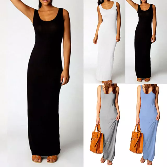 Women Fashion Elegant Slim Vest Dress Casual Solid Sleeveless Full Long Dresses