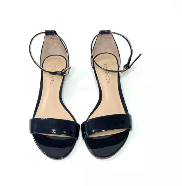 Talbots Black Patent Leather Ankle Strap Low Wedge Sandals, Size 6.5