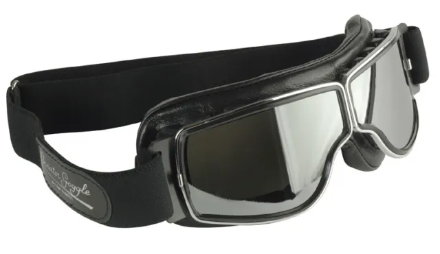 Motorradbrille AVIATOR T2 Classic Brille  Leder schwarz Gläser get  Rahmen chrom