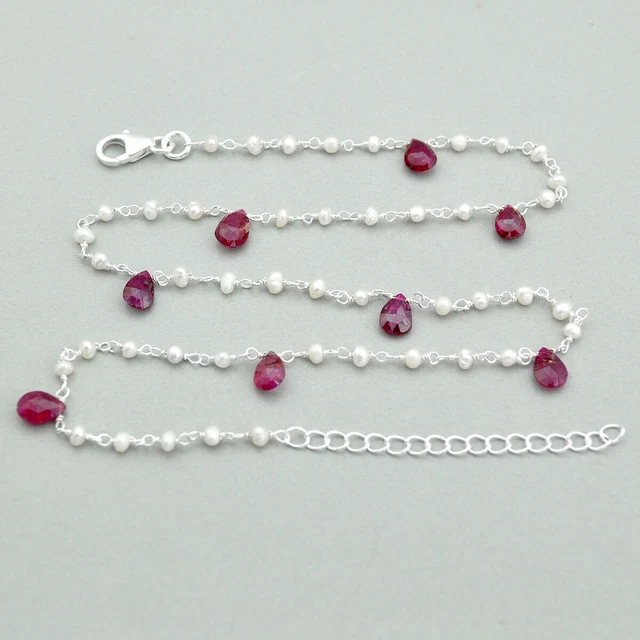 Indian Artisan 14.73cts Checker Cut Tourmaline Pearl Chain Necklace U83082