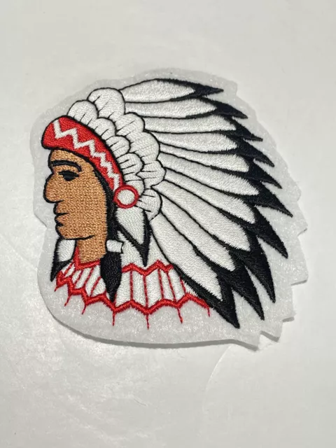 White & Red Chieftain Native American Design Iron on Embroidered Patch 3in