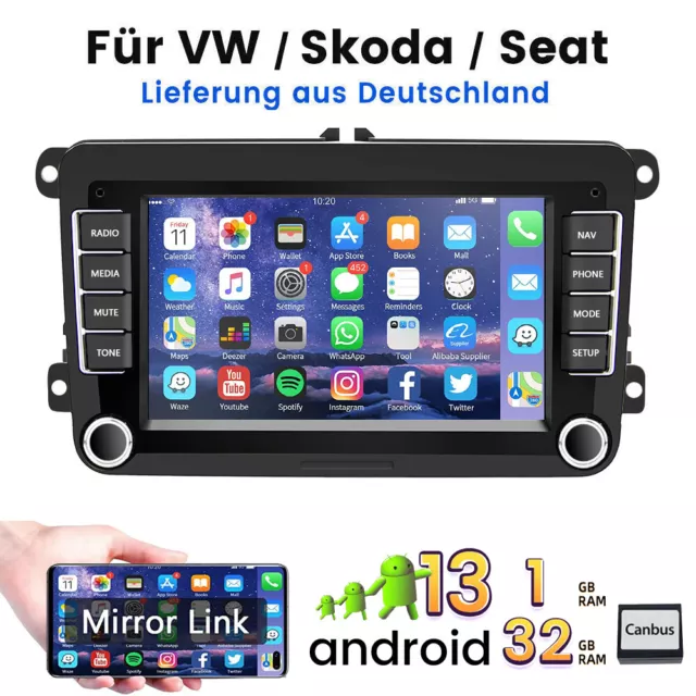 7" Android 13 Autoradio GPS Navi WiFi 2DIN Für Touran Tiguan VW Golf 5 6 Polo 6R