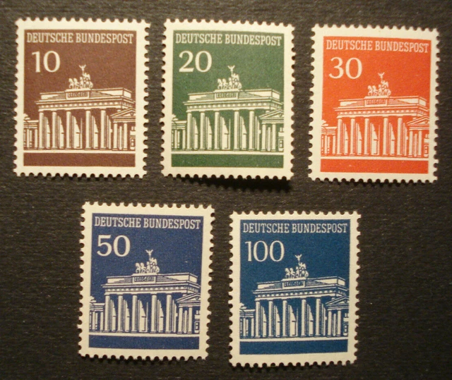 Bund ROLLENMARKEN:Kpl. Satz "BRANDENBURGER TOR",10 -100 Pfg, MN 506 R-510R, pfr.