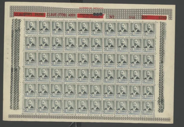 Mexico, Mint, #866, Nh, Sheet Of 60, $10 Pesos, Madero, Watermark 279
