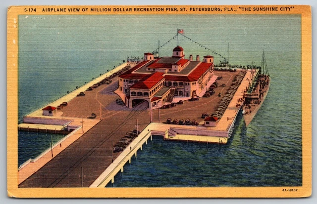 Million Dollar Recreation Pier Airplane View Sunset City Florida 1930s Postcard