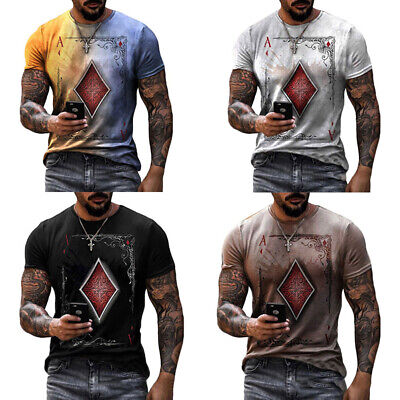 Fashion Men's T-Shirt Tops Short Summer Casual Round Neck Sleeve Printed Muscle