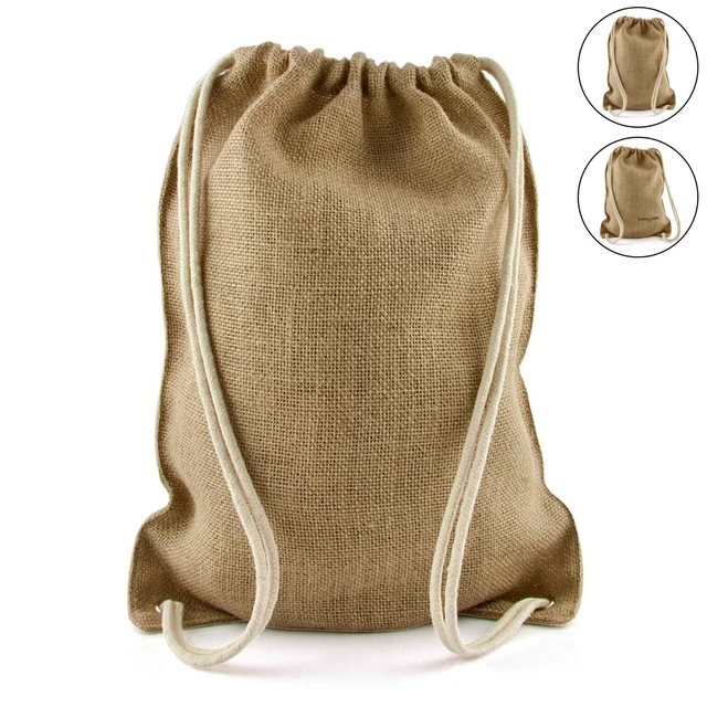 Turnbeutel Jute groß Jutebeutel unbedruckt Rucksack Hipster Einkauftasche Kordel