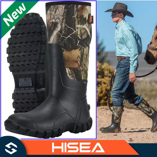 HISEA Men Chore Work Boots Waterproof Insulated Rubber Muck Boots Hunting Boots