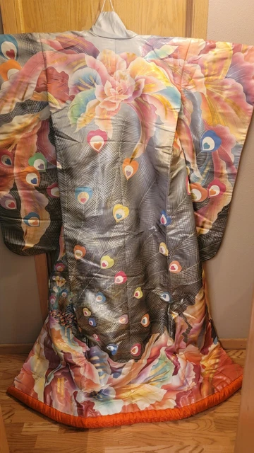 Vintage Japanese Wedding Uchikake Kimono with Peacock Design