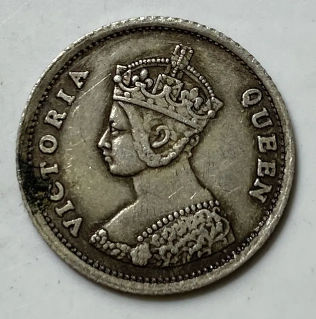 China Qing Dy Victoria Five Cents Queen 1863 Hong Kong Old Silver Coin D:16.5Mm