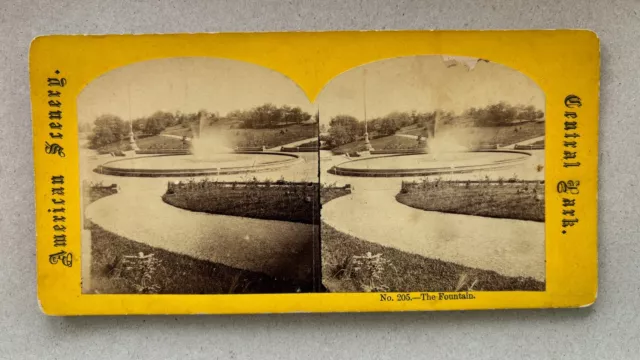 New York Stereoview NYC Central Park Fountain by Stacy 1860s