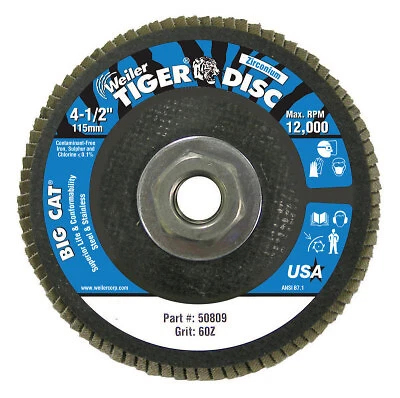 Tiger Big Cat High Density Flap Disc, 4-1/2 in Dia, 60 Grit, 5/8 In-11 Unc