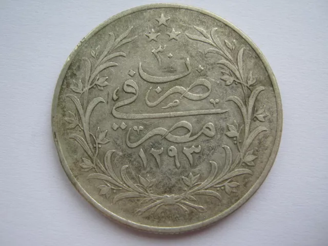 Egypt AH1293/30 (1904) year 30 silver 20 Qirsh VF