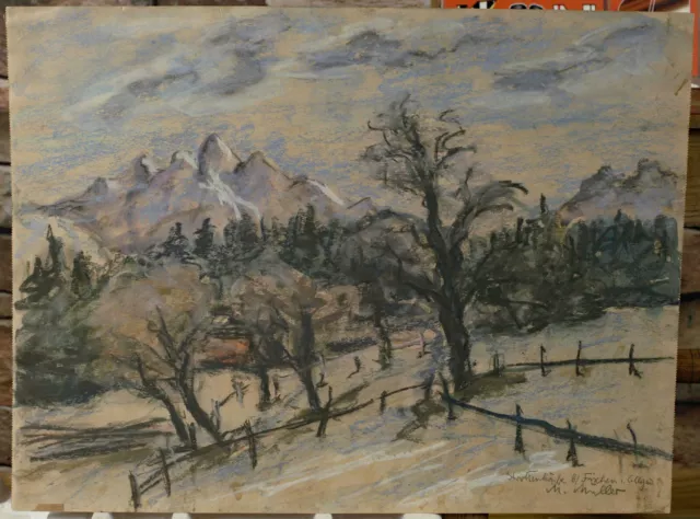 M. Müller Pastel Antiguo Pescado En Algovia en Ambos Lados Expresivo Berge