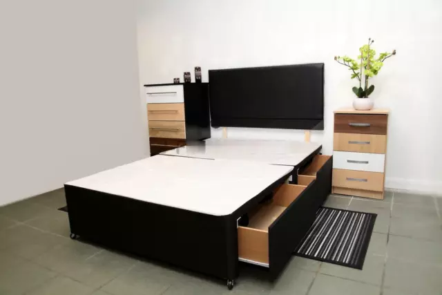 2ft6,3ft,4ft,4ft6,5ft Divan Bed Base in Black. Choose Size,Storage,Headboard.