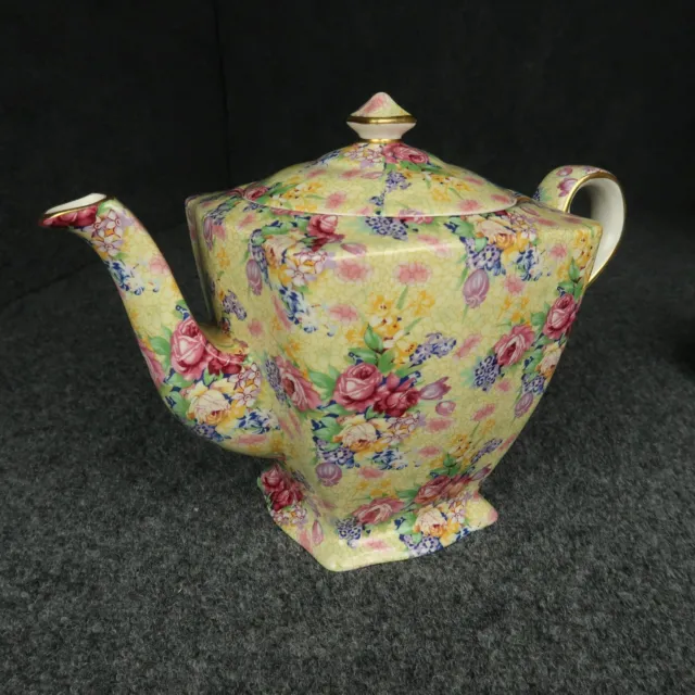 ROYAL WINTON Grimwades SQUARE TEAPOT Made In England Welbeck CHINTZ 1995 Vintage