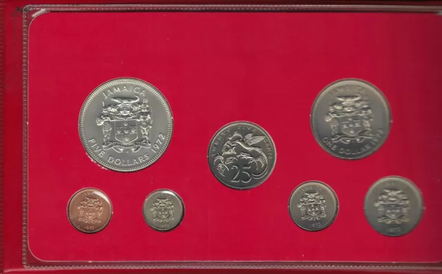 1972 Jamaica Seven  Coin Uncirculated Specimen Set, with $5 Sterling Silver Coin 2