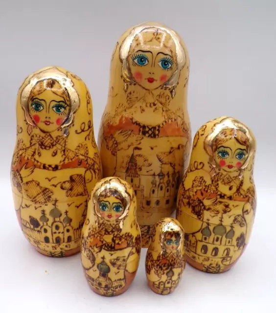 Vintage Matryoshka Hand Painted Russian Wood Nesting Dolls
